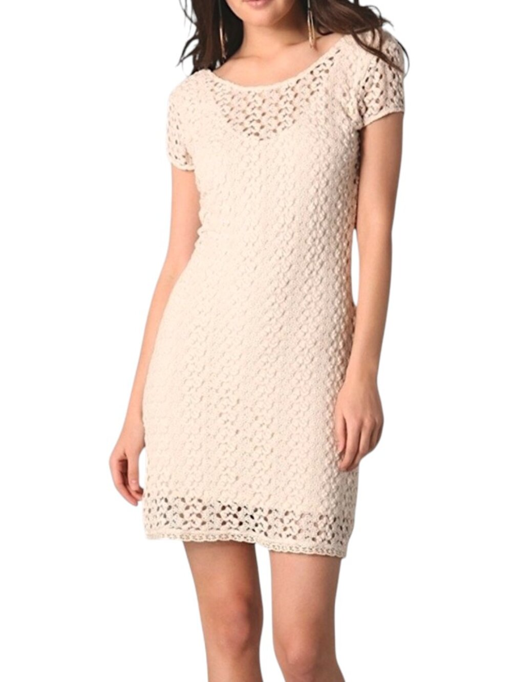 Free People Crochet Lace Dress Womens Small Sheer Cream Mini Y2K